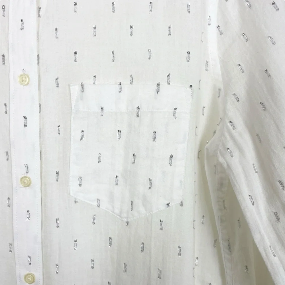 Gap Fitted Boyfriend White Button Down Silver Metallic Clip Dot Shirt Size M - Picture 3 of 14